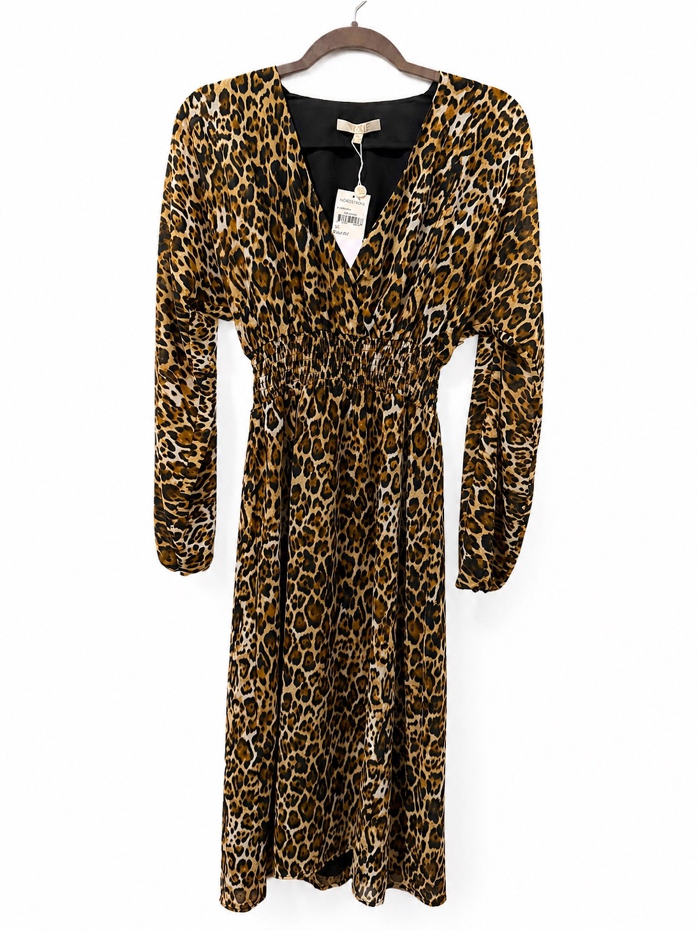 WAYF Gabrielle Leopard Print Midi Dress NWT Sz XS Flirty Trending Spring Classy